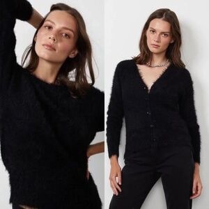 Velvet by Graham & Spencer 2-Way Feather Yarn Sweater Cardigan S/M